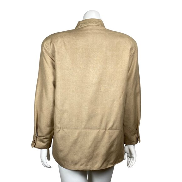 Vintage Talbots 100% Silk Blazer Jacket Size 8 Long Sleeve 1 Button Tan - Picture 5 of 7